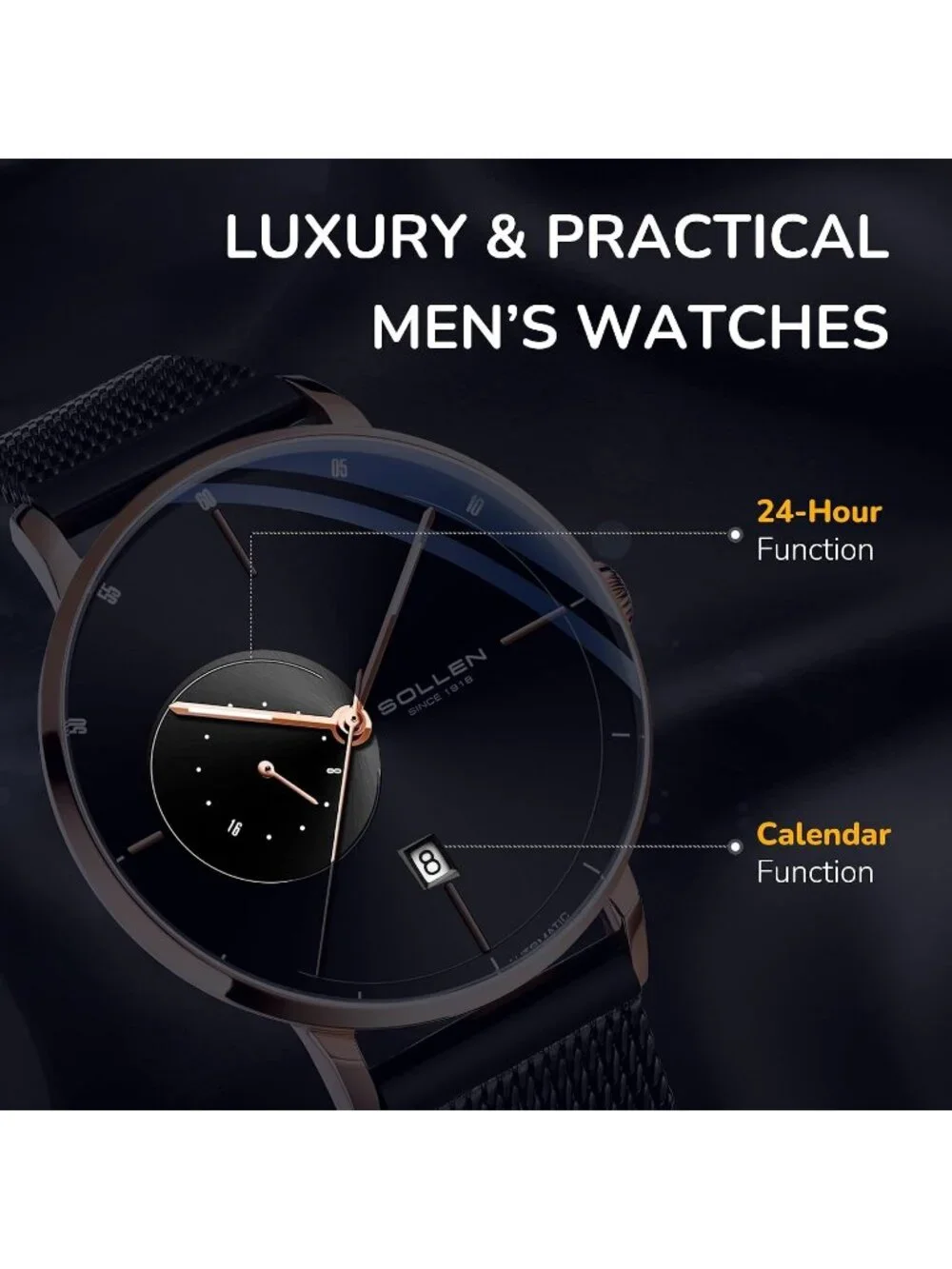 Men's Rose Gold Luxury Minimalist Original Mechanical Movement Automatic Watch